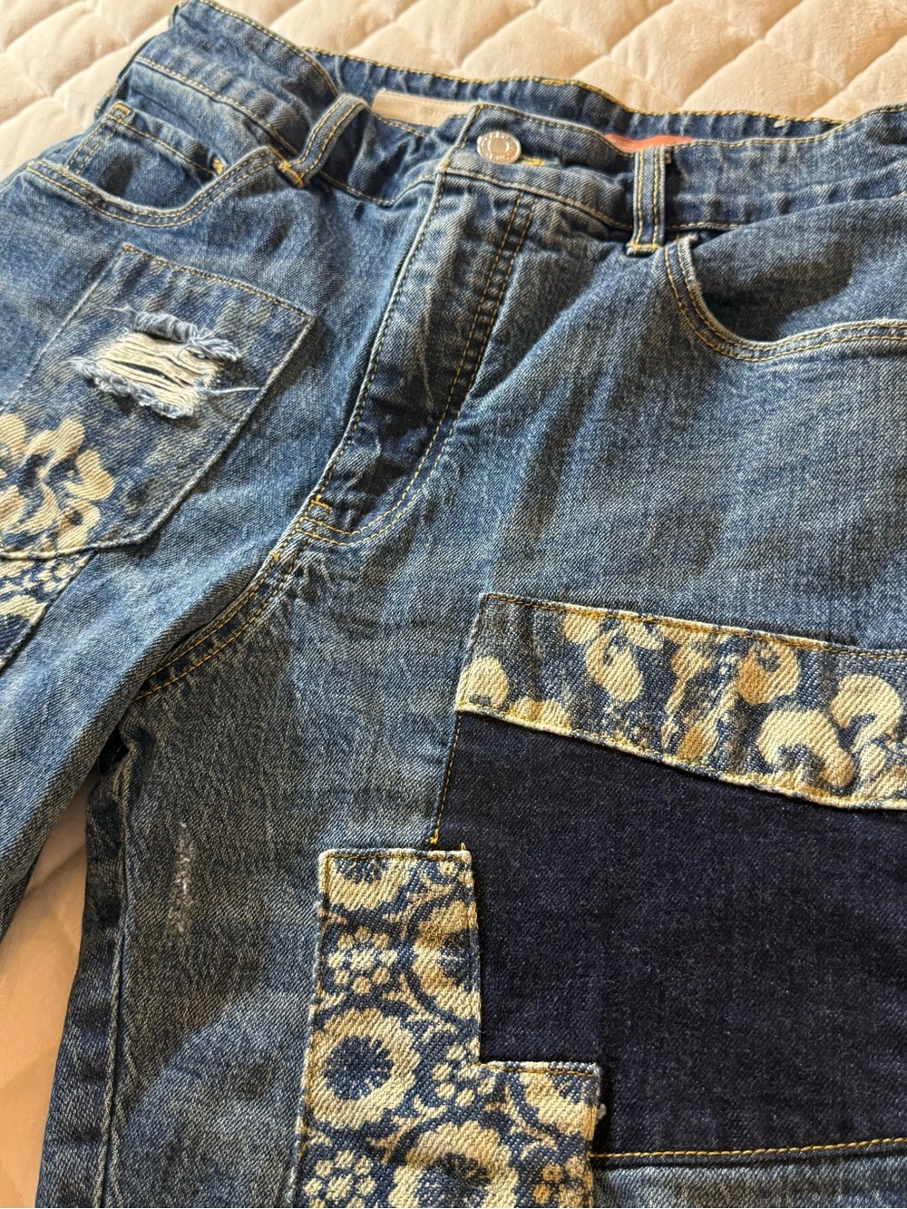 Anthropologie Pilcro The Borrowed Boyfriend Patchwork Blue Jeans Size 26 - Picture 3 of 16
